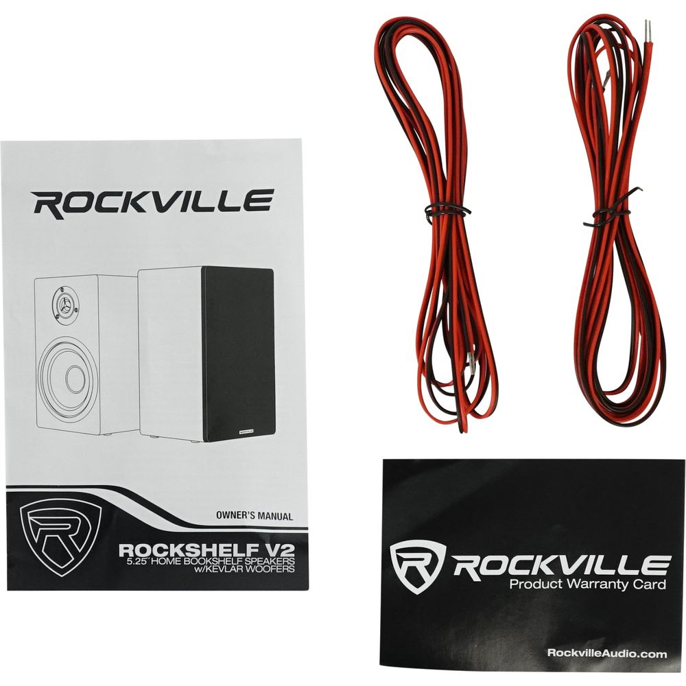 RockShelf 54B Black 5.25" Home Bookshelf Speakers+8" Wood Stands
