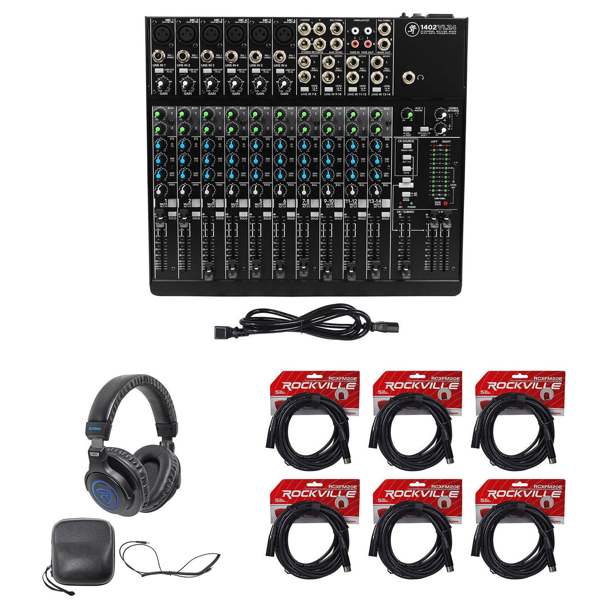 1402VLZ4 Mixer with DJ Headphones and (6) XLR Cables