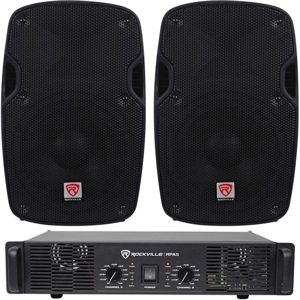 (2) SPG84 8" 800W 4 Ohm PA Speakers ABS Cabinet+RPA5 1000W Amplifier