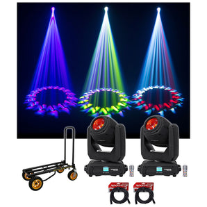 (2) Chauvet DJ Intimidator Beam 140SR DMX Moving Head Lights+Cables+Remotes+Cart