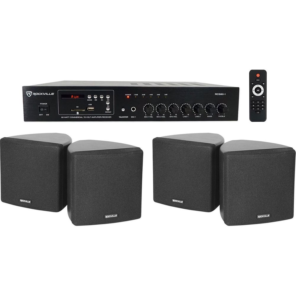 RCS80-1 60W Amp 2-Pack + Cube 3.5" Black Speakers Bundle