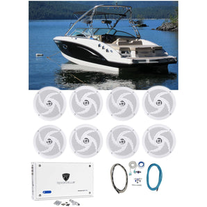 8 Rockville RSM65W 6.5" Waterproof Slim Marine Boat Speakers+8-Channel Amplifier