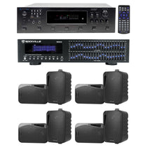 6-Zone Receiver with (4) Pairs of Black 4" Indoor/Outdoor Speakers, Commercial Package