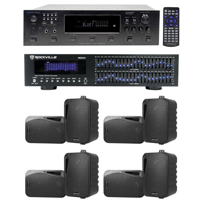 6-Zone Receiver with (4) Pairs of Black 4" Indoor/Outdoor Speakers, Commercial Package
