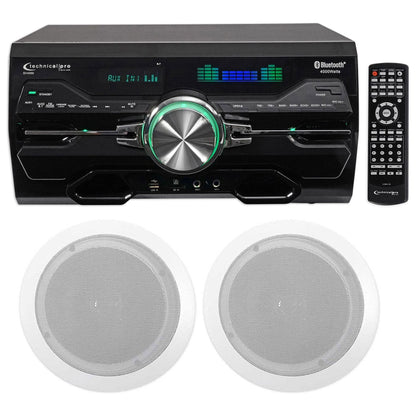 4000W Bluetooth DVD Receiver with (1) Pair 6.5" White In-Ceiling Speakers