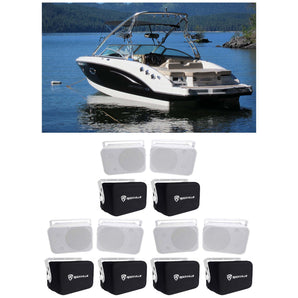 (6) Rockville HP65S-8 6.5" Marine Box Speakers+Swivel Brackets+Covers For Boats