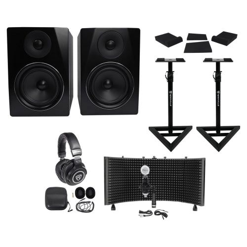 APM6B 6.5" 350W Studio Monitors+Stands+Pads+Headphones+Mic+Shield
