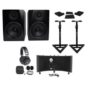 (2) Rockville APM6B 6.5" 350w Studio Monitors+Stands+Pads+Headphones+Mic+Shield