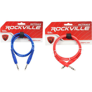 2 Rockville 3' 1/4'' TRS to 1/4'' TRS  Cable 100% Copper (Red and Blue)