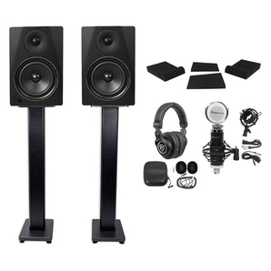 (2) Rockville DPM6B 6.5" 420w Dual Studio Monitors+36" Stands+Headphones+Mic