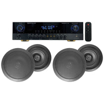 Rockville SINGMIX 5 Bluetooth Home Receiver Amp+(4) 8" Black Ceiling Speakers