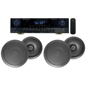 Rockville SINGMIX 5 Bluetooth Home Receiver Amp+(4) 8" Black Ceiling Speakers