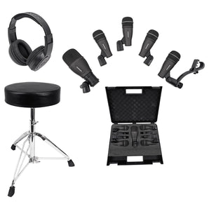 Samson DK705 Drum Microphone-1) Q71 Kick+4) Q72 Snare/Tom Mics+Throne+Headphones