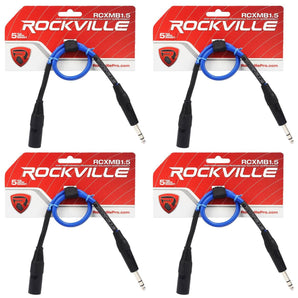 4 Rockville RCXMB1.5BL Blue 1.5' Male REAN XLR to 1/4'' TRS Balanced Cables