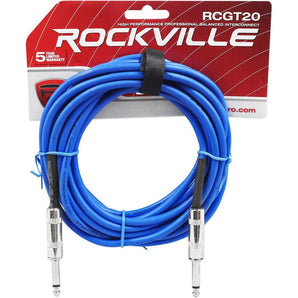 Rockville RCGT20BL 20' 1/4'' TS to 1/4'' TS Guitar/Unbalanced Signal Cable-Blue