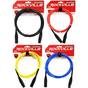 4 Rockville 6' Female to Male REAN XLR Mic Cable 100% Copper (4 Colors)