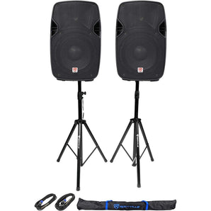 (2) Rockville 10" Passive 800w PA Speakers+Stands+Cables+Bags For Church/School
