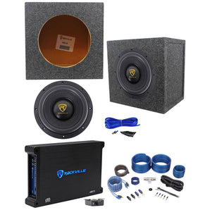 Rockville W10K9D4 10" 3200w Car Subwoofer+Sealed Sub Box+Mono Amplifier+Amp Kit