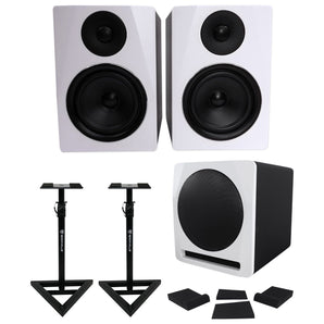 2) Rockville APM6W 6.5" Powered Studio Monitors+Active 10" Subwoofer+Stands+Pads