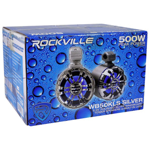 (2) Rockville WB50KLS SILVER 5.25" Swivel LED Tower Speakers+MTX Amp For ATV/UTV
