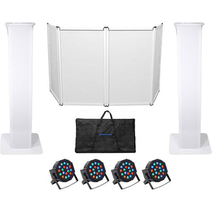 (2) Rockville Totem Style Speaker Stands+Black+White Scrims+Facade+Par Lights
