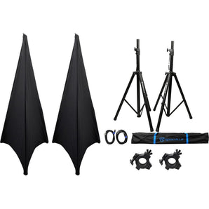 2) Rockville Tripod DJ Speaker Stands+Cables+Scrim Werks Black Covers+Carry Case