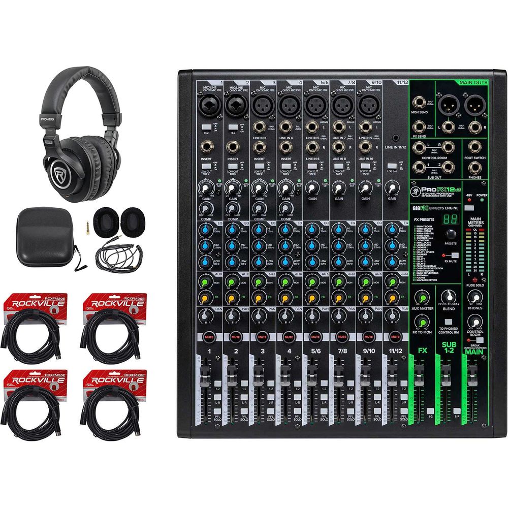 ProFX12v3 12-Channel Effects Mixer w/USB + Headphones + Cables