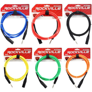 6 Rockville 6' Male REAN XLR to 1/4'' TRS Balanced Cable OFC (6 Colors)