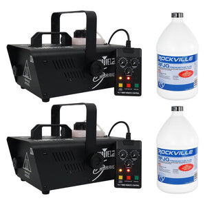 2) Chauvet DJ H1200 Hurricane 1200 Compact Fog Machines W/Remote Timer+Fog Juice