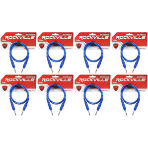 8 Rockville RCTR103BL Blue 3' 1/4'' TRS to 1/4'' TRS Cable 100% Copper