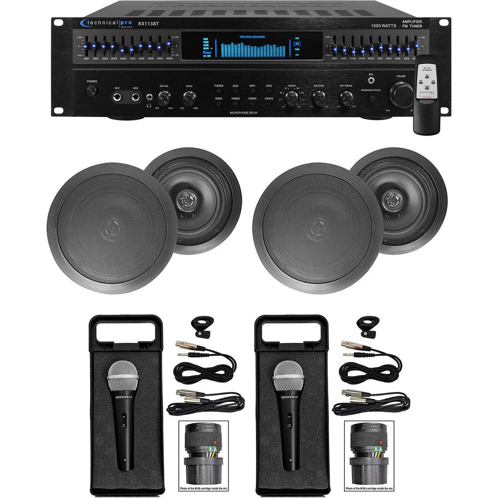 1500 Watt Home Karaoke Machine System + (2) 6.5" Black Ceiling Speakers