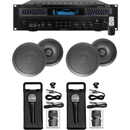 1500 Watt Home Karaoke Machine System + (2) 6.5" Black Ceiling Speakers