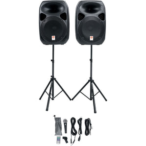 Rockville (2) 12" Powered Speakers+Stands w/Bluetooth For Backyard Movie Theater