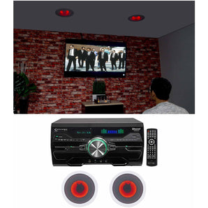 Technical Pro DV4000 Home Theater DVD Receiver+(2) 8" Red LED Ceiling Speakers