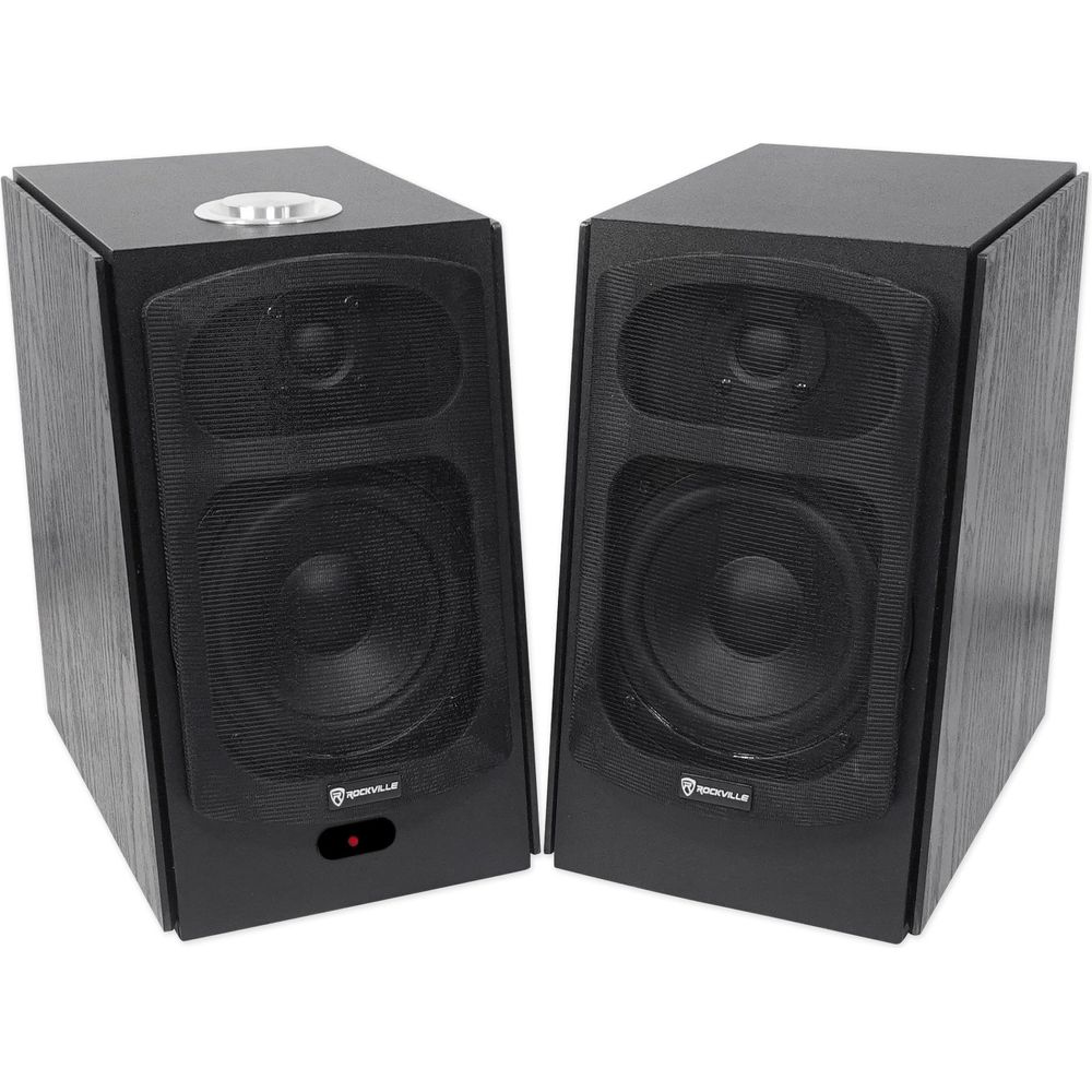 (2) HD5B 5" Powered Bluetooth Bookshelf Speakers + 8" Wood Desktop Stands