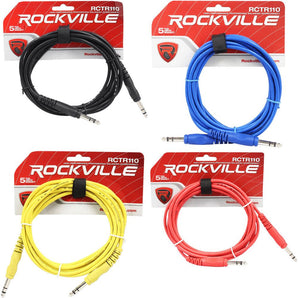 4 Rockville 10' 1/4'' TRS to 1/4'' TRS  Cable 100% Copper (4 Colors)