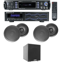 Home Theater Bluetooth Receiver+EQ+ (4) Black Ceiling Speakers+8" Subwoofer