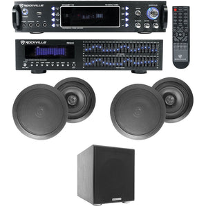 Home Theater Bluetooth Receiver+EQ+ (4) Black Ceiling Speakers+8" Subwoofer