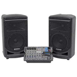 Samson Expedition XP800 800w 8" PA DJ Speakers+8-ch Mixer+Stands+Mic+Mic Stand