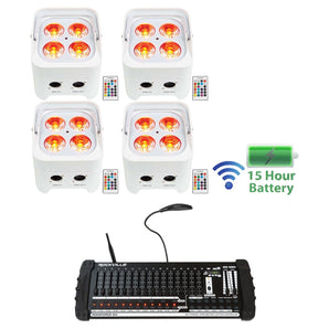 4) Rockville BEST PAR 50 Battery Wash Lights Wireless DMX+384 Channel Controller