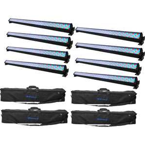 (8) Rockville ROCKSTRIP 252 LED DMX RGB Color Strip DJ Wash Up Light Bars+Bags