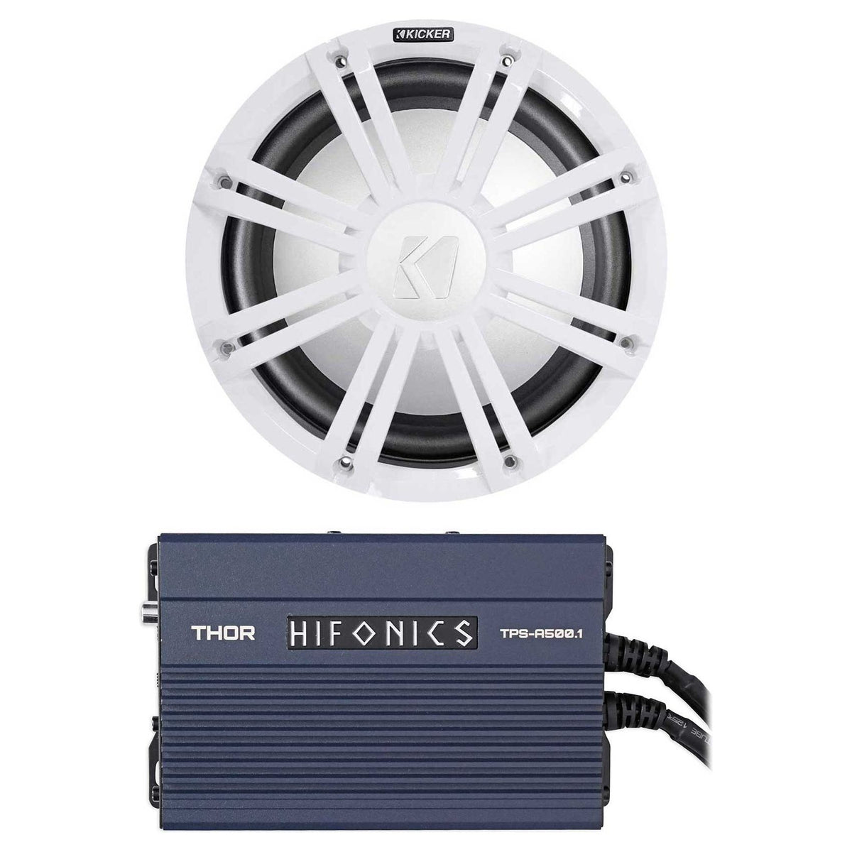 45KMF102 10" Free Air Marine Subwoofer with Hifonics Amp & White Grille