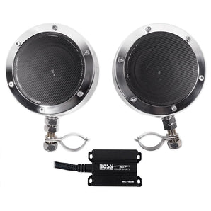 Pair Boss MC720B 4" 1000 Watt Motorcycle/ATV Handlebar Speakers+Amplifier+Remote