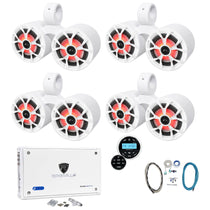 (4) Dual 6.5" Marine Wakeboard LED Speakers+Receiver+Amplifier+Amp Kit