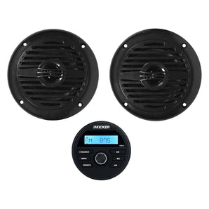 KICKER KMC2 Gauge Hole Digital Media Receiver w/Bluetooth+(2) 4" Black Speakers