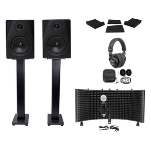 (2) Rockville DPM5B 5.25" Active Studio Monitors+Stands+Headphones+Mic+Shield