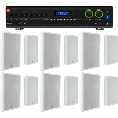 VMA2120 2-Channel Amplifier + (12) RockSlim 70W White Wall Speakers