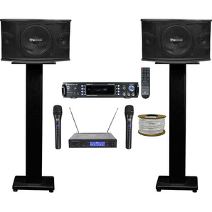 (2) Rockville KPS10 Karaoke/Pro Speakers+Bluetooth Amp+36" Stands+Wireless Mics + Rockville R14GSBR100 Red/Blk 14 Gauge 100' Ft. Mini Spool Car Audio Speaker Wire