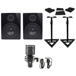 (2) Rockville APM5B 5.25" Powered USB Studio Monitors+Stands+Pads+Condenser Mic