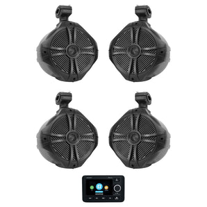 Memphis MXAZ24MC 2-Zone Marine Bluetooth Receiver+4) Black 8" Wakeboard Speakers